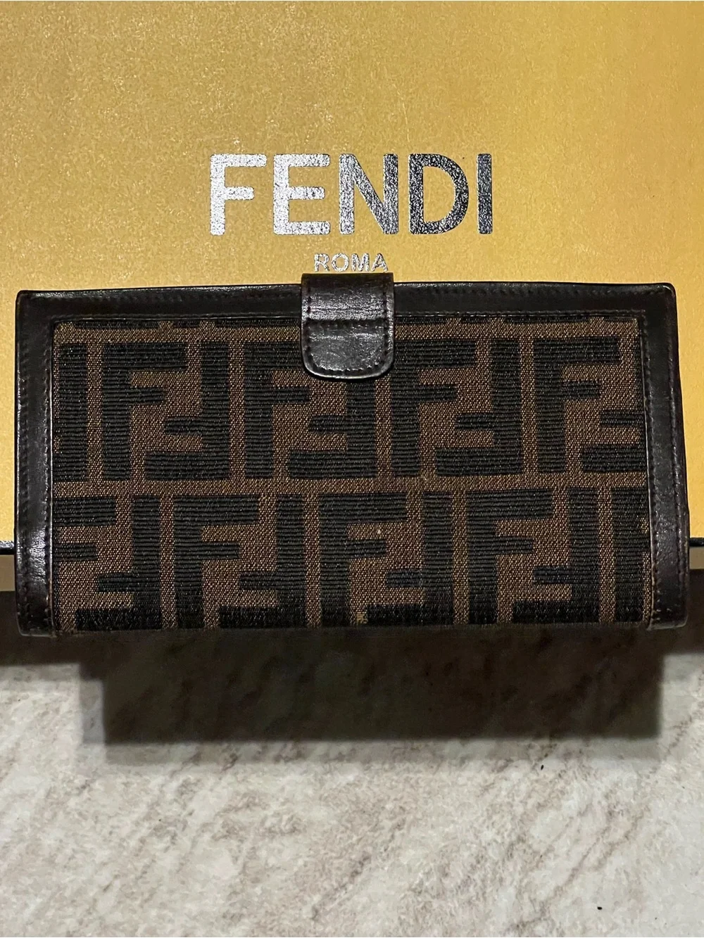Fendi Brown and Black Zucca Snap Continental Wallet